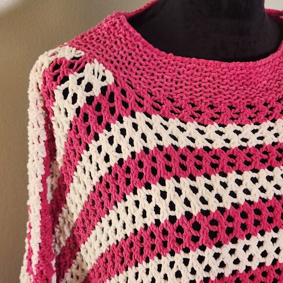 POL Pink and White Chenille Crocheted Sweater, Size Large - Picture 5 of 11